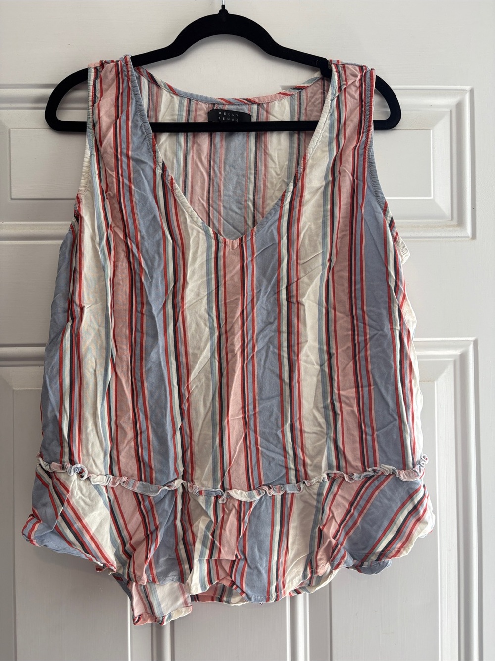 Sleeveless V-Neck Striped Tank Top in Blue, Red & White